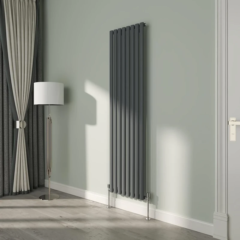 NRG 1800x472mm Oval Column Designer Radiator Single Panel Anthracite Bathroom Central Heating