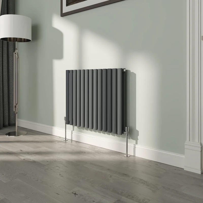 NRG 600x767mm Oval Column Designer Radiator Double Panel Anthracite Bathroom Central Heating