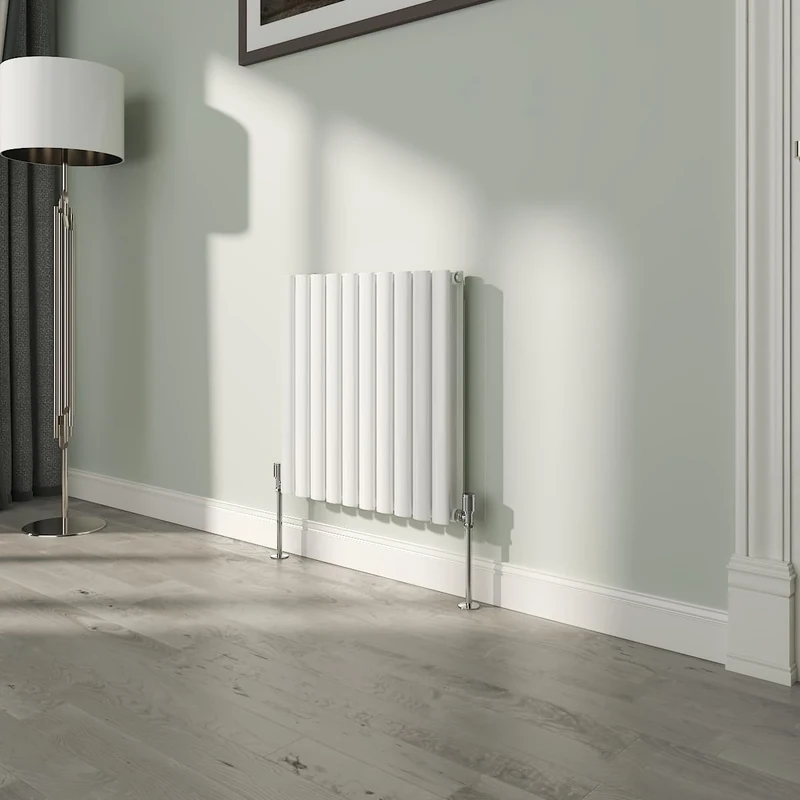 NRG White Oval Radiator Horizontal 600x590mm Double Panel Central Heating Radiators Perfect for Bathrooms Kitchen Living Room
