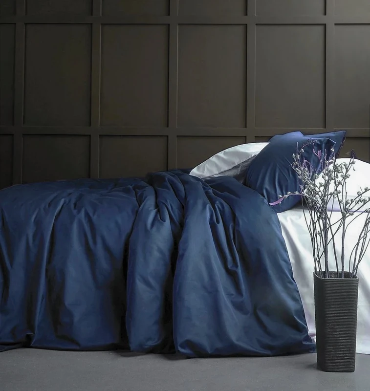 Eikei Solid Color Egyptian Cotton Duvet Cover Luxury Bedding Set High Thread Count Long Staple Sateen Weave Silky Soft Breathable Pima Quality Bed Linen (King, Navy Blue)