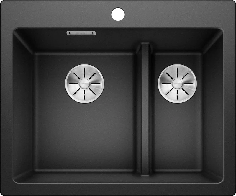 BLANCO Pleon 6 Split Granite Sink Made of Silgranit Anthracite Installation from Top Main Sink Left for 60 cm-Wide Base Cabinets Split Concept: Lowered Basin Bridge Without Drain Remote Control