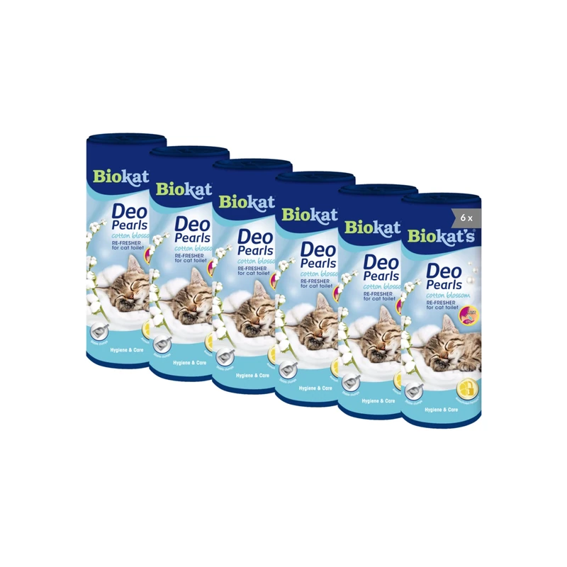Biokatʼs Deo Pearls Cotton Blossom - Scented cat litter additive for freshness and solid clumps in the litter tray - 6 tubes (6 x 700 g) - Image 1