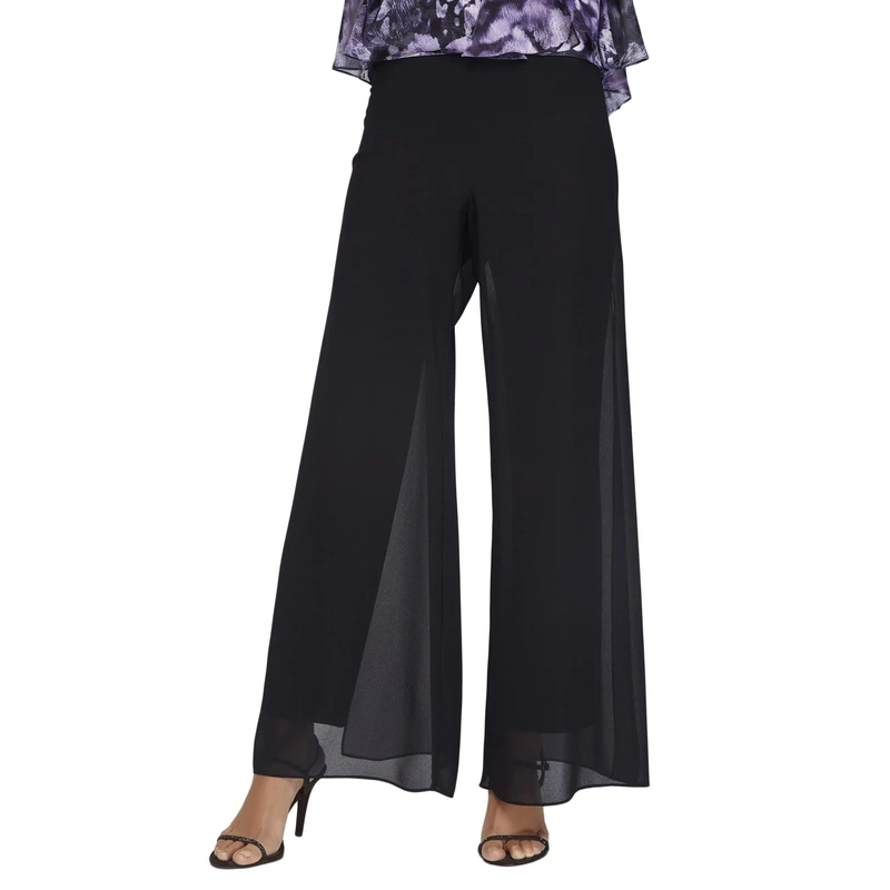 Alex Evenings Women's Wide Leg Chiffon Dress Pant for Mother of The Bride, Elegant Party Outfit (Petite and Regular Sizes), Black Overlay, XL
