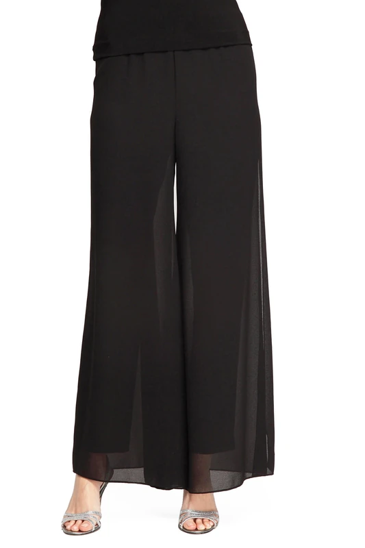 Alex Evenings Women's Wide Leg Chiffon Dress Pant for Mother of The Bride, Elegant Party Outfit (Petite and Regular Sizes), Black Overlay, S
