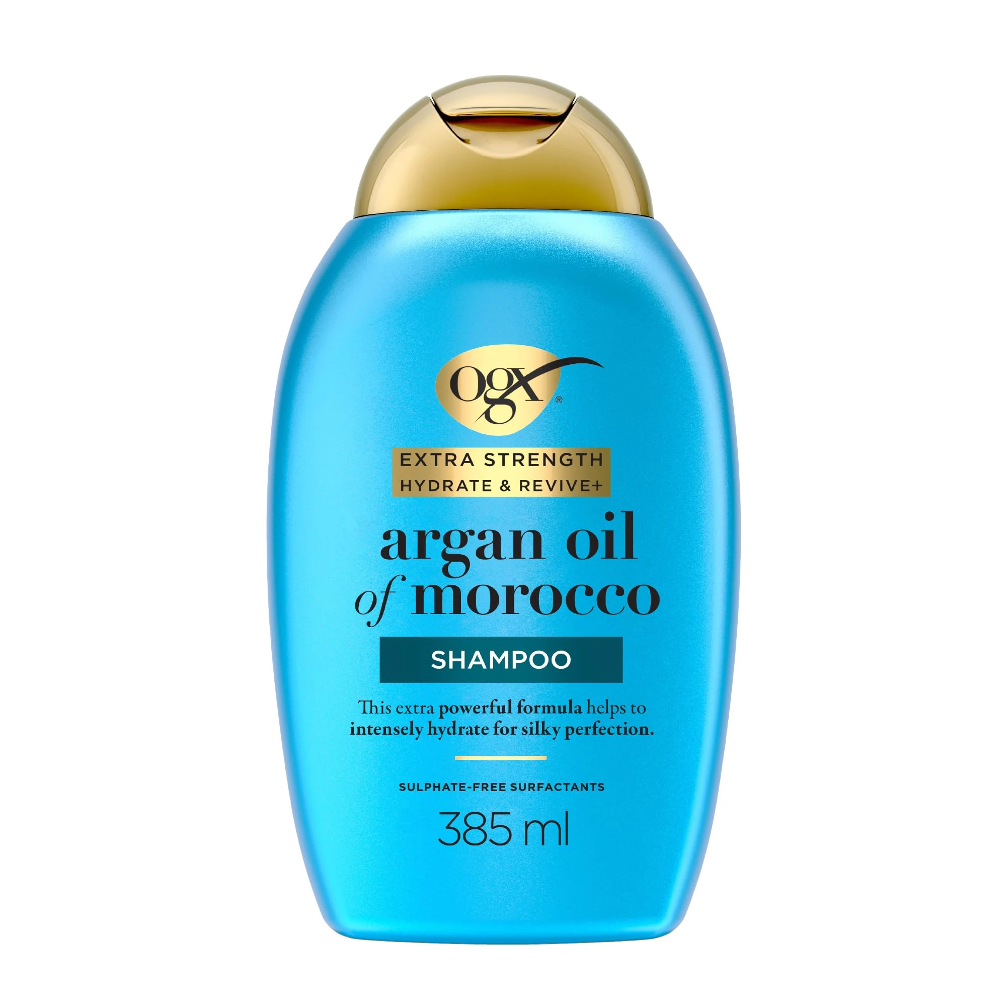 OGX Extra Strength Hydrate & Revive with Argan Oil of Morocco Shampoo, with Silk Proteins, Intensely Hydrates and Locks in Moisture, for Silky Perfection, Sulfate Free, 385ml