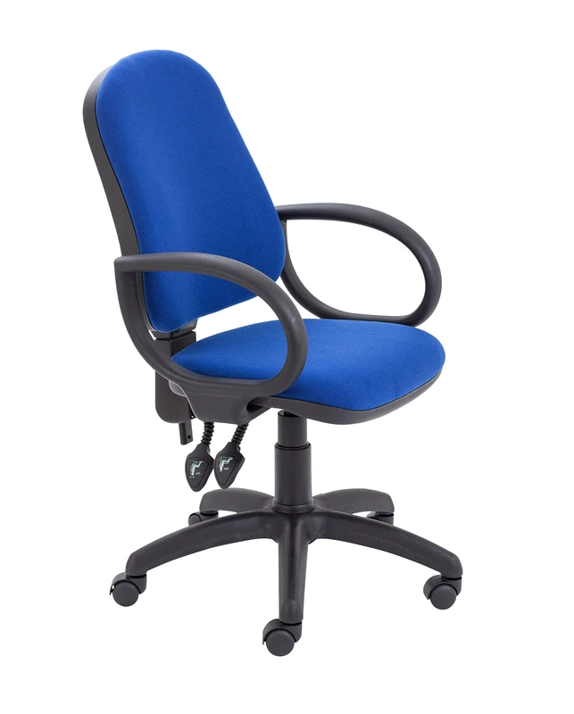 Office Hippo 2 Lever Office Swivel Chair with Fixed Arms, Computer Desk Chair with Curved Back, Adjustable Backrest, Home Office Chair with Wheels, Holds Up to 115kg, 2 Year Wty - Royal Blue