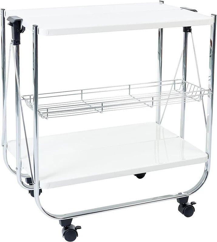 Iris Ohyama, Kitchen wagon, storage, 2 shelves, 1 mesh basket, with wheels, kitchen, living room - Kitchen Wagon CW-005 - White, 68,5 x 43,5 x 69 cm, White/Kitchen Wagon