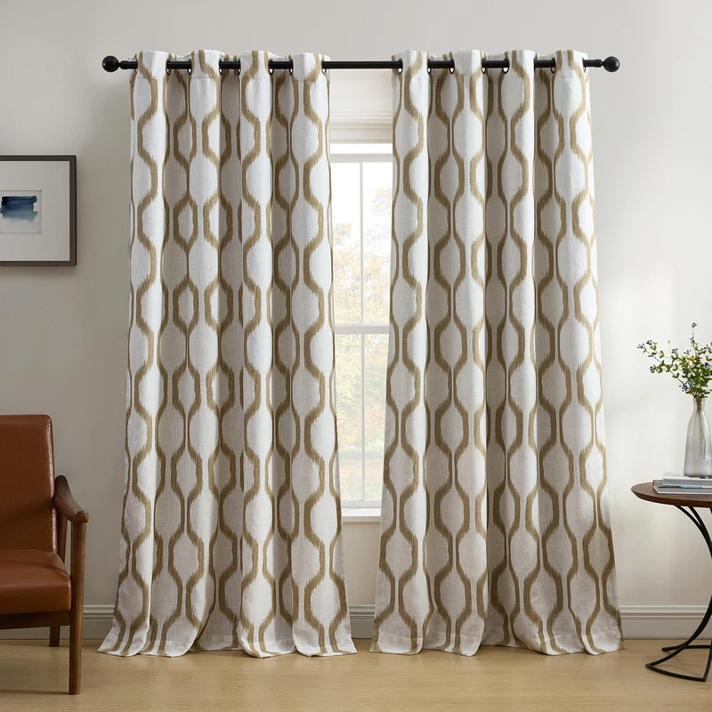 Elrene Home Fashions Renzo Ikat Geometric Room-Darkening Window Curtain, Living Room and Bedroom Drape with Grommets, 52"x95", 1 Panel, Natural