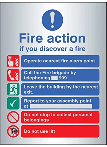 Caledonia Signs 59538 Fire Action Manual Dial With Lift Label, Aluminium