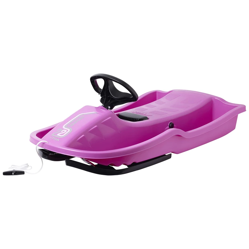 STIGA Snowpower Steering Sledge with Brakes, Sturdy and Quality Sledge for Children from 5 Years Old, with Pull Rope - Pink