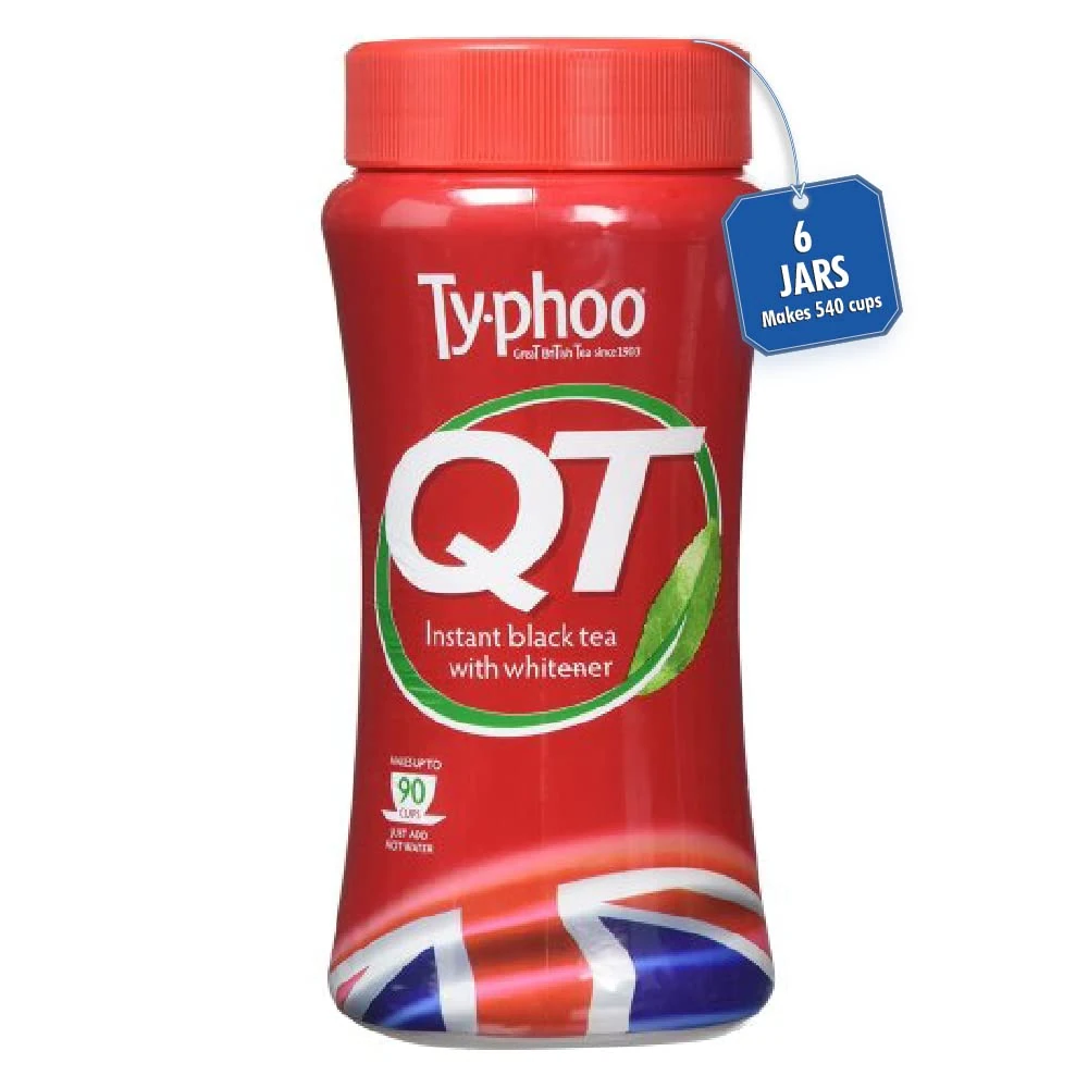 Typhoo QT Instant Black Tea with Whitener, 6 Jars of 225g (Total 1.35kg - Approx 540 Cups)