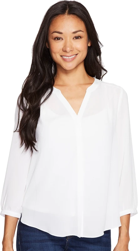 NYDJ Women's Petite Size 3/4 Sleeve Pintuck Blouse, Optic White, XS