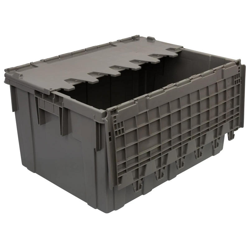Buckhorn AS2821150201000 Industrial Grade Plastic Storage Box with Lid, Attached Flip TOP 27 gallon Container Tote - 28'' x 21'' x 15'' - Grey