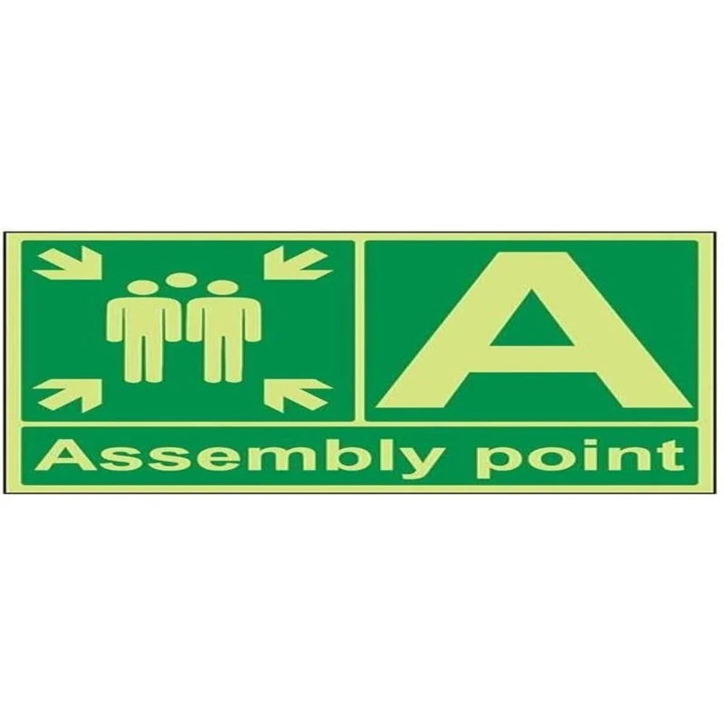 VSafety 17006BQ-G Fire Assembly Point Sign, Assembly Point with Letter, Plastic, Landscape, 600 mm x 400 mm, Green