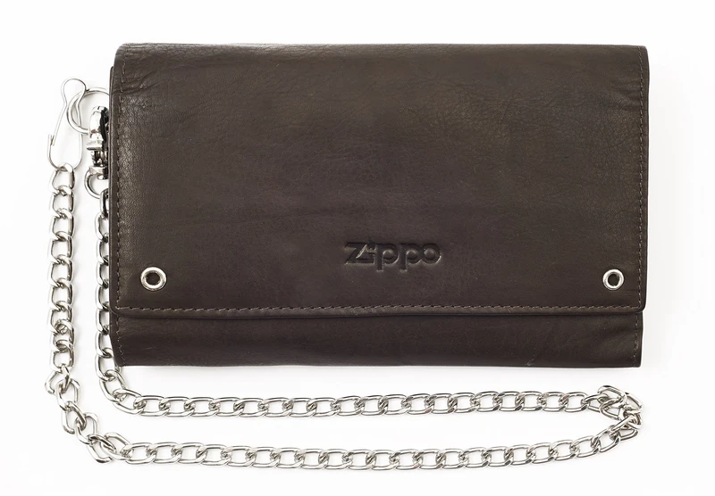 Zippo - Biker Style Wallet, Leather, Mocha, with Metal Chain, Coin Compartment and Storm Lighter Compartment, Ideal for Cards and Notes - Image 1