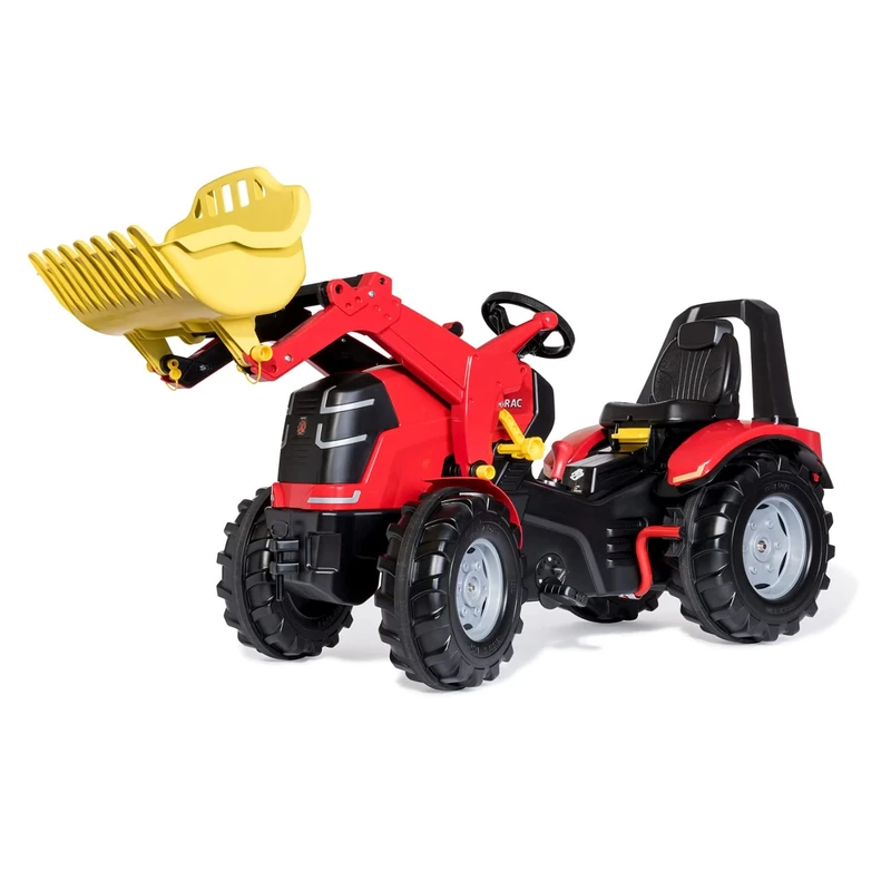 Rolly Toys 651016 rollyX-Trac Premium Tractor with Loader | Pedal Tractor with 2 Pin Gear Shift Handbrake, Quiet Tyres with Opening Bonnet/Seat Adjustment | from 3 years, Colour Red