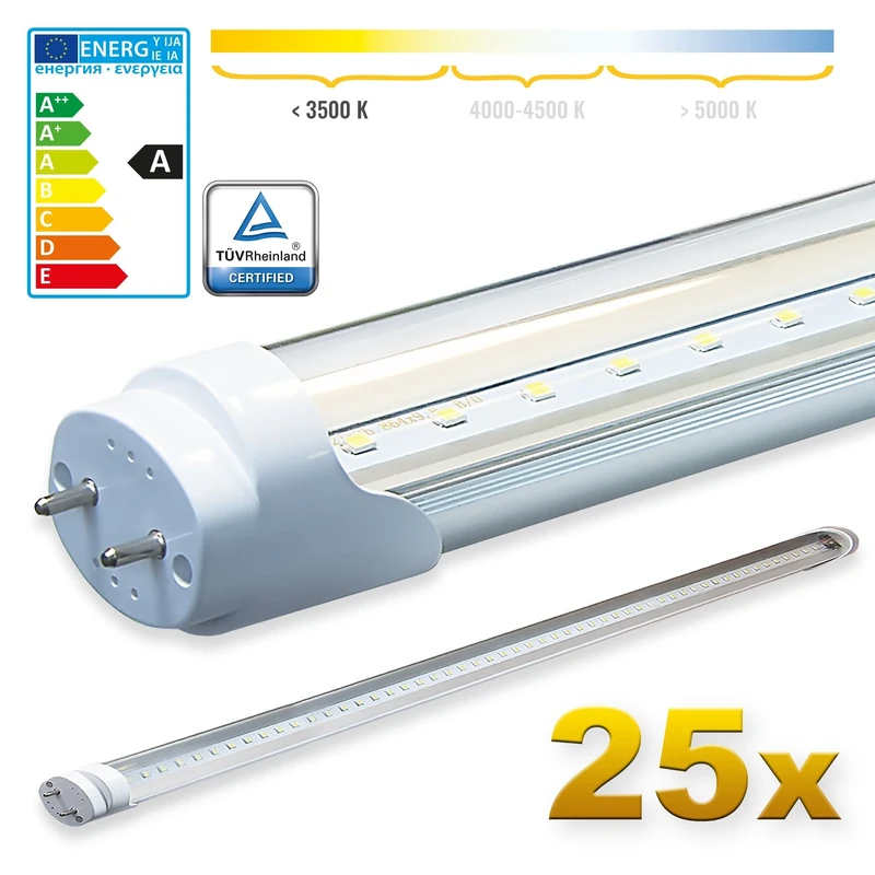 LEDVero 25x SMD LED tube / tube fluorescent tube with German TÜV Certificate in warm white T8 G13 transparent cover - (47.24) 120 cm, 18W, 1800 lm - ready for installation