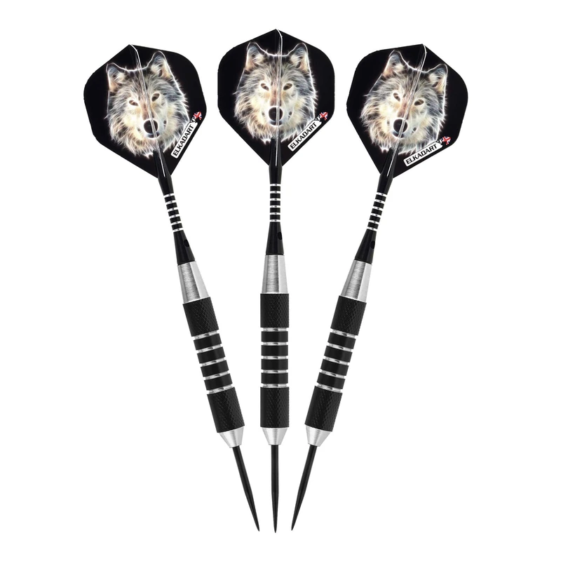 Elkadart Lone Wolf Steel Tip Darts with Storage/Travel Case, 19 Grams Black