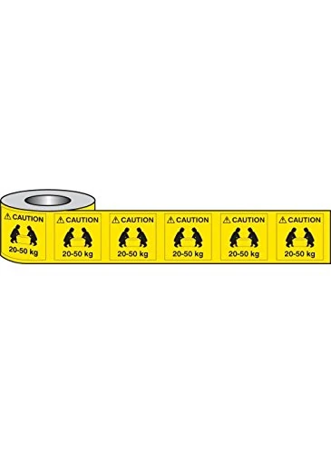 Caledonia Signs 54030 Lifting Labels "Caution: 20-50 kg", Roll of 500, 50 mm x 50 mm