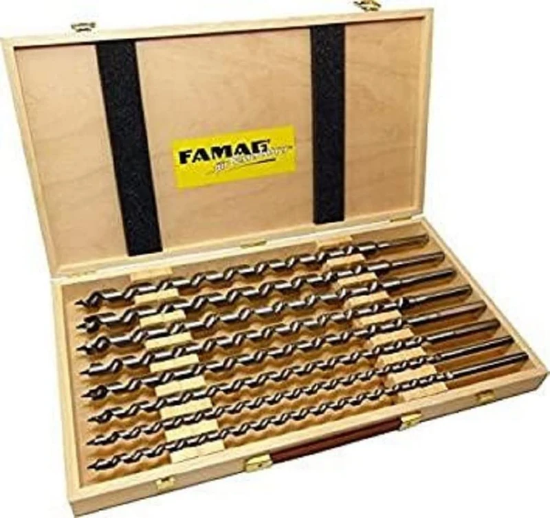 FAMAG Lewis Drill Bit Set in Wooden Box, 8-Piece Diameter 10, 12, 14, 16, 18, 20, 22, 24 mm, Total Length 460 mm - Image 1
