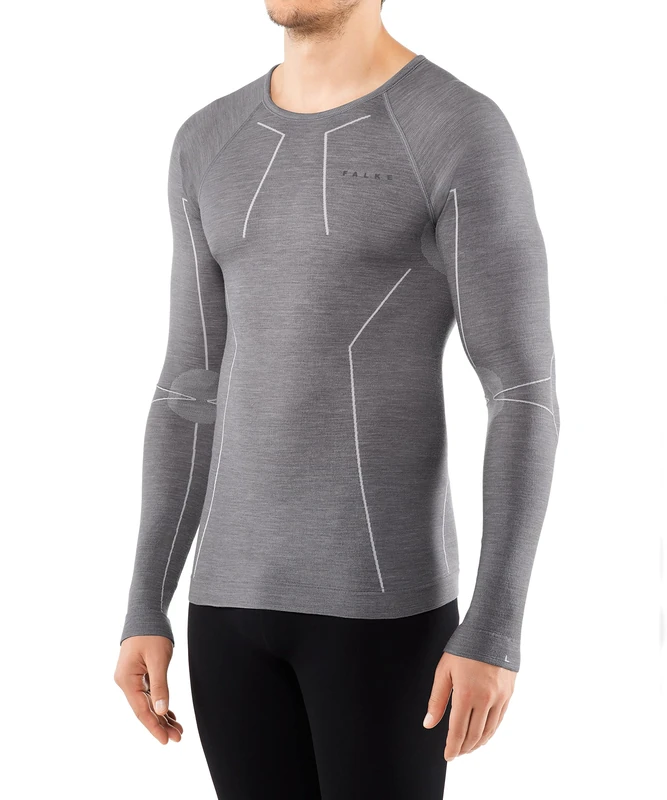 FALKE Men's Wool Tech. Base Layer Top, Thermal, Grey (Grey-Heather 3757), L (1 Piece) - Image 1