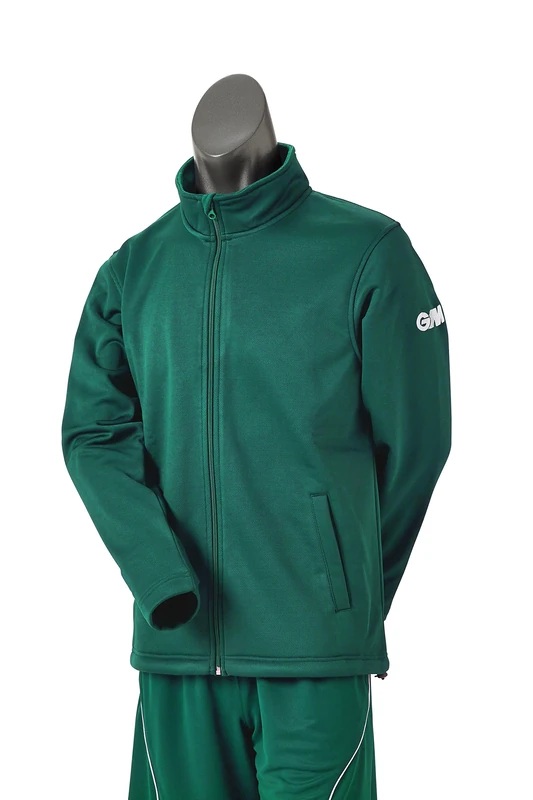 Gunn & Moore GM | Mens Cricket Performance Training Leisure Jacket | 100 Percent Polyester Jersey Anti-Pill Fleece | Full-Length Zip Toggle Pull Waist | GM Logo | Dark Green | Small - 34-36" Chest
