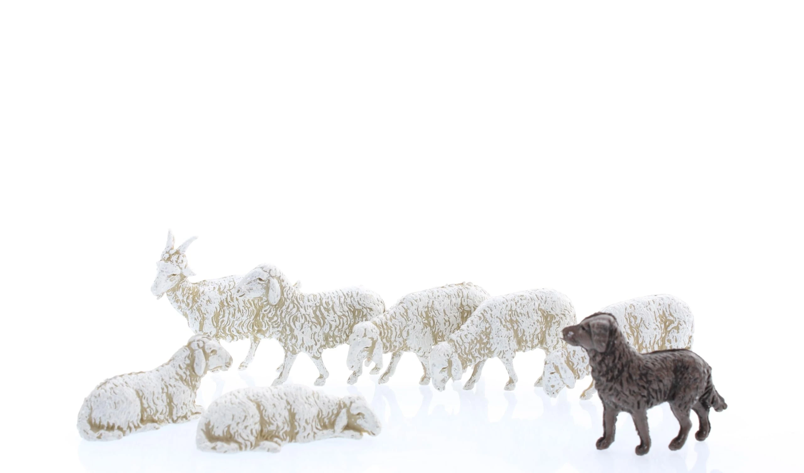 Moranduzzo Goat, Dog and 6 Sheep for Nativity Scene of 4 Inch Scale 1:20 - Unbreakable Nativity Figures - Hand-finished Painting, Official Product, Made in Italy, Sculptor M. Landi