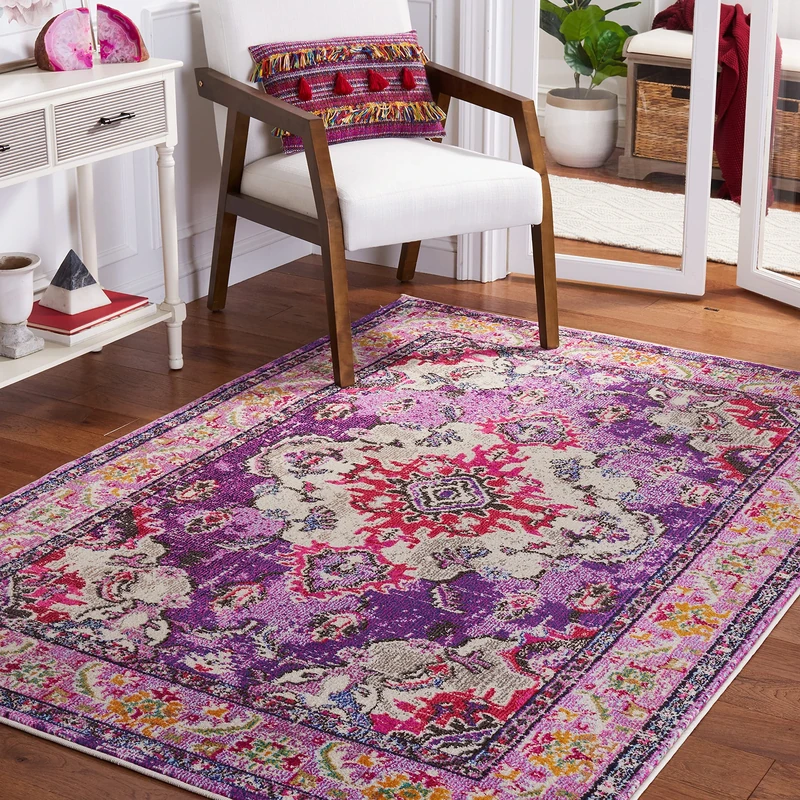 Safavieh Boho Chic Indoor Woven Rectangle Area Rug, Monaco Collection, MNC243, in Violet/Fuchsia, 122 X 170 cm for Living Room, Bedroom or Any Indoor Space