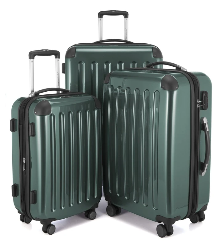 HAUPTSTADTKOFFER - Alex - Set of 3 Hard-Side Luggages Glossy Suitcase Hardside Spinner Trolley Expandable (20", 24" & 28"), DarkGreen
