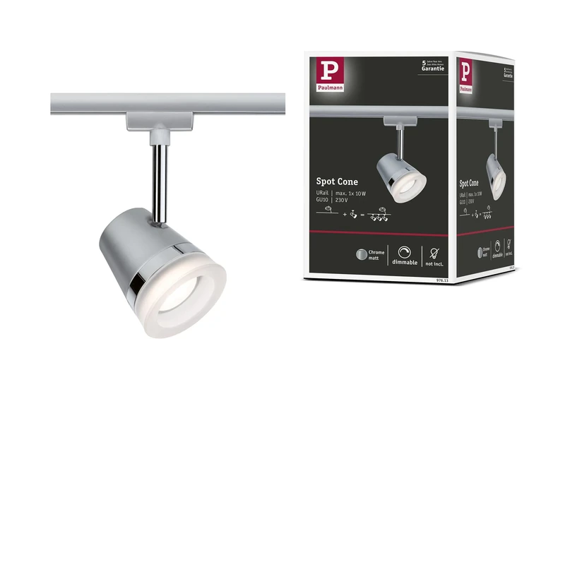 Paulmann 97613 Cone URail Individual spot GU10 max. 10W dimmable 230V Chrome matt, Chrome Rail System – Choose Any lamp