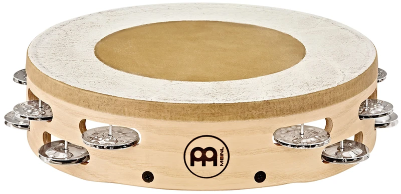 Meinl Percussion Artisan Headed Tambourine - 2-Row Tambourine - With Calf Skin Head - 10-inch Diameter - Maple / Steel, Natural (AE-ATAH2S)
