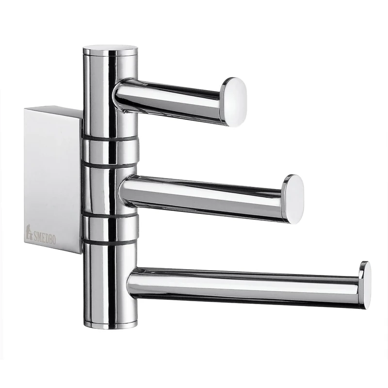 Smedbo "Air" Swing Arm Triple Hook, Polished Chrome,12.7 x 15 x 5 cm, Silver
