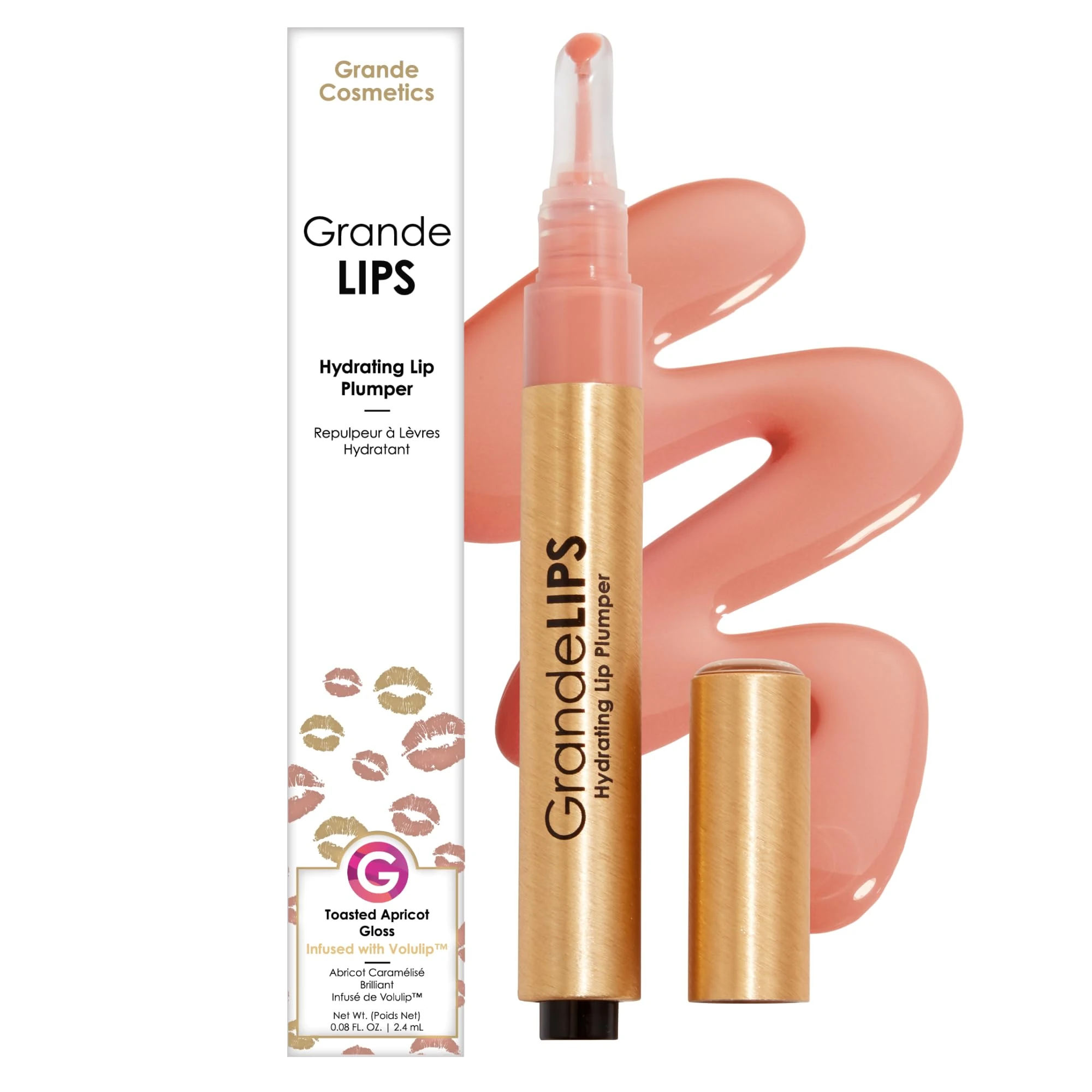 Grande Cosmetics GrandeLIPS Hydrating Lip Plumper - High Gloss, Volumising, and Nourishing - Toasted Apricot
