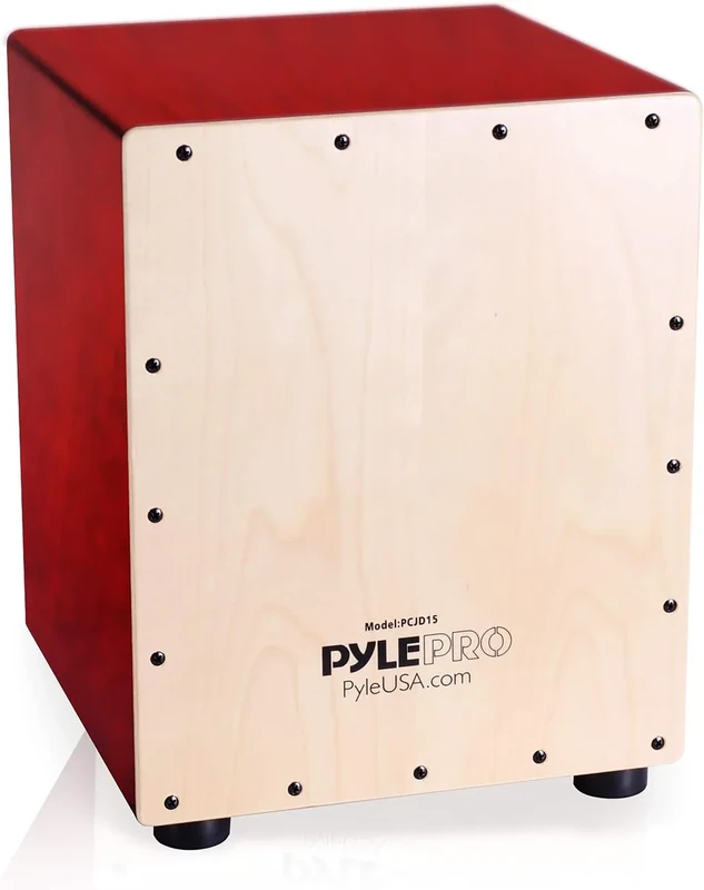 Pyle Full Size Cajon Drum Box, Wooden Percussion Beat Box with Internal Guitar Strings, Deep Bass Sound, Acoustic Birchwood Cajon for Beginners & Professionals, Ideal for Studio & Live Jam Sessions