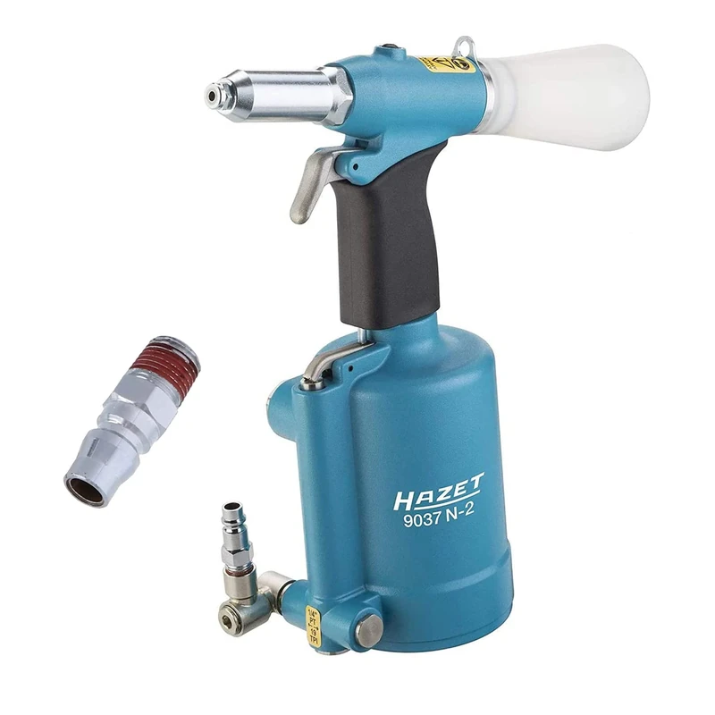 Pistola per rivetti ciechi HAZET 9037N-2, pneumatica e idraulica con 5 ogive, forza di trazione: 14700 N, dimensioni dei rivetti da: 3,0 a 6,4 mm, lunghezza della corsa 18,8 mm