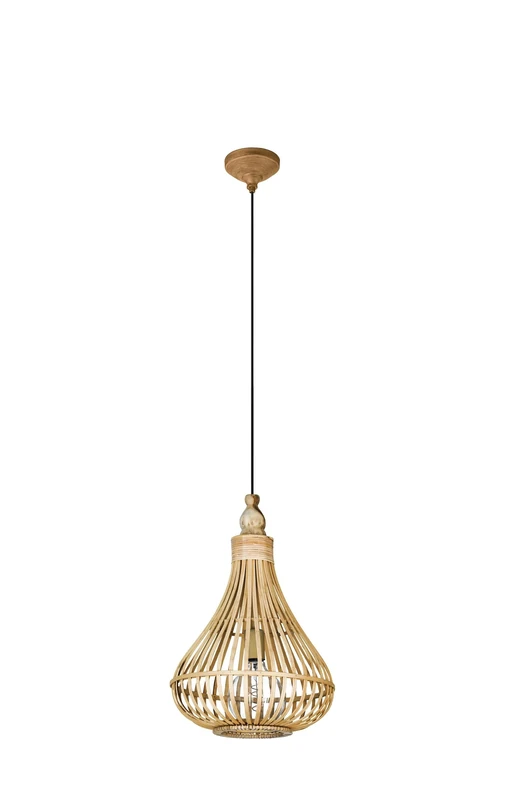 Eglo Amsfield Pendant Light, Vintage, Nature, Boho, Nordic Design Hanging lamp, Dining Room, Living Room Lighting, Steel and Wooden Natural Colour, E27 Socket, Ø 13.8 inches