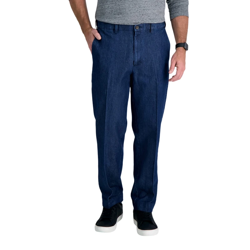 Haggar Men's Casual Classic Fit Denim Trouser Pant-Regular and Big & Tall Sizes, Medium Blue Cla, 40W x 30L