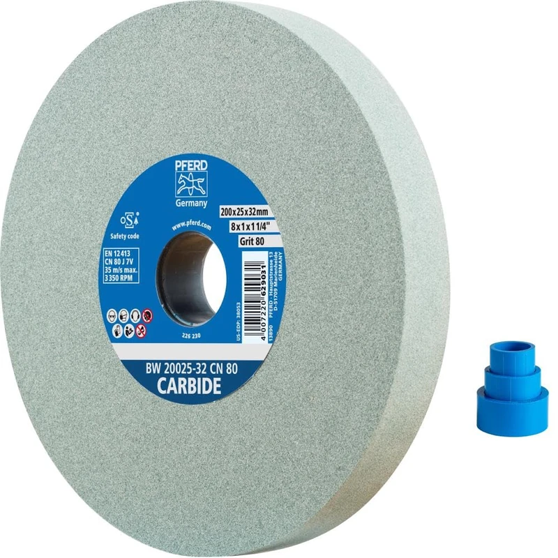 PFERD Carbide Grinding Disc, 200 x 25 x 32 mm, SiC 120, 39008443 - Soft, Aggressive Grinding Wheel for Hard Materials, e.g. Carbide, with reducing Sleeves (25/20/16 mm)