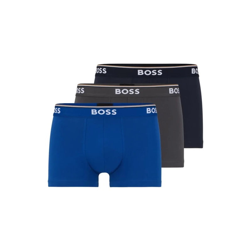 BOSS Men's 3-Pack Stretch Cotton Regular Fit Trunks, Navy/Charcoal/Blue, S