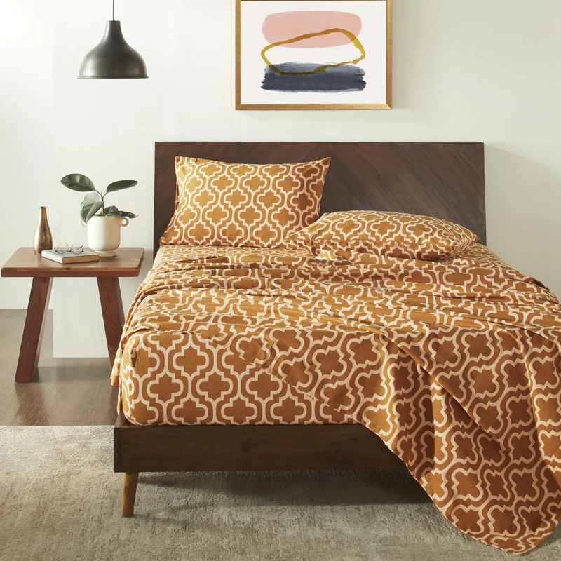Superior Bedding Sheet Set, Flannel, Pumpkin Trellis, Queen