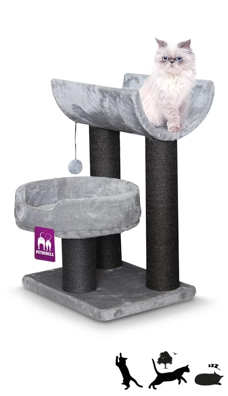 PetRebels Cat tree Sweet Petite Lodge 75 fuzzy grey