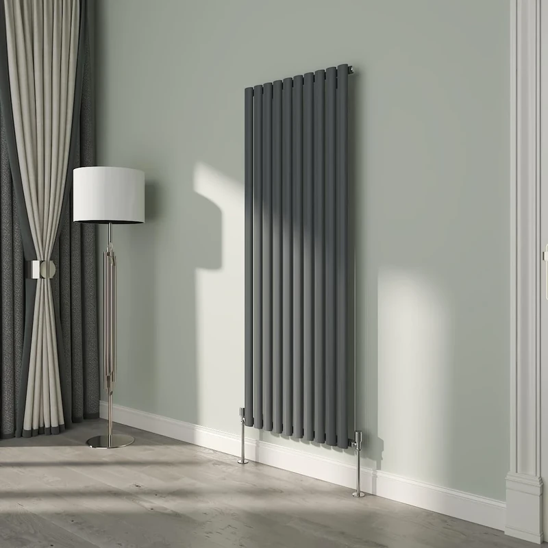 NRG 1600x590mm Oval Column Designer Radiator Single Panel Anthracite Bathroom Central Heating