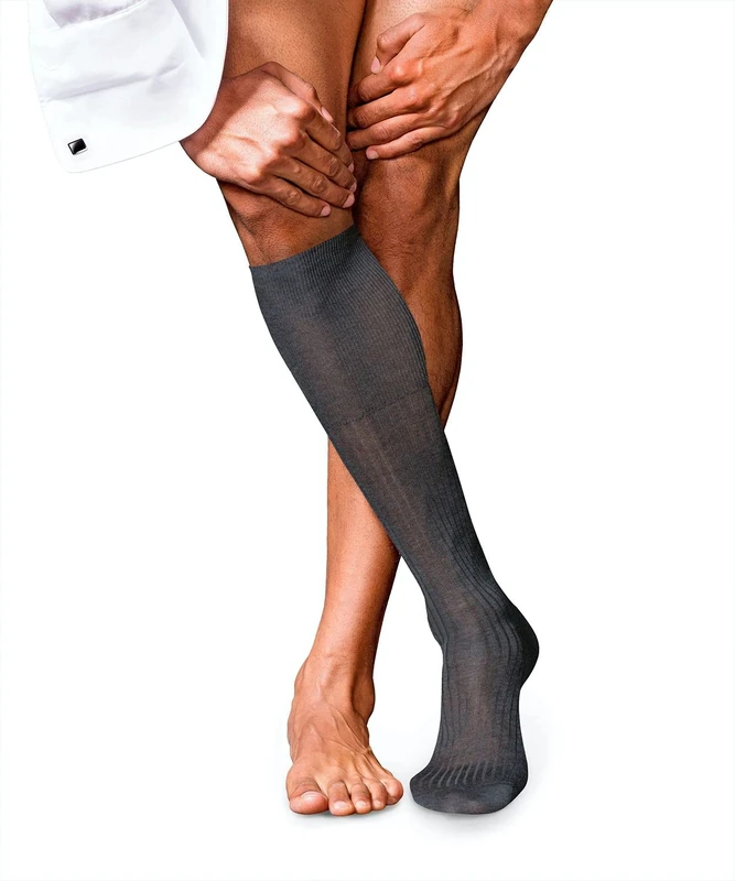FALKE Men's No. 10 M Kh Cotton Long Plain 1 Pair Knee-High Socks, Grey Anthracite Melange 3190, 5.5-6.5