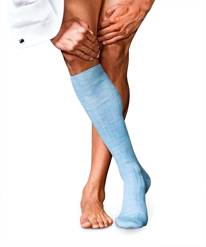FALKE Men's No. 2 M Kh Cashmere Long Plain 1 Pair Knee-High Socks, Blue Bleue Melange 6266, 8.5-9.5