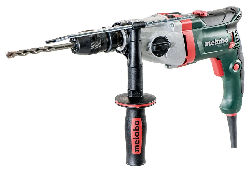 Metabo Hammer Drill, SBEV 1300-2, Futuro Plus Quick Chuck, Handle, Limit Stop, Case, VTC Full Wave Electronics, Right-Hand and Left-Hand Rotation (1300 W / 44 Nm/Speed 0-3100 /min), 600785500