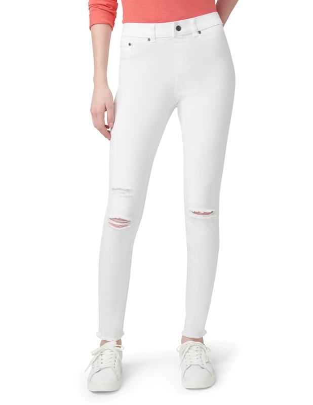 HUE Women's Ripped Knee Denim Leggings, White, XL