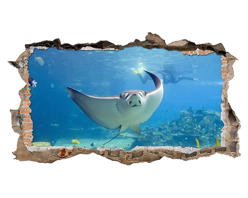 W031 Stingray Fish Aquarium Ocean Sea Wall Decal Poster 3D Art Stickers VinylKids Bedroom Baby Nursery Cool Livingroom Hall Boys Girls (HUGE (100x175cm))