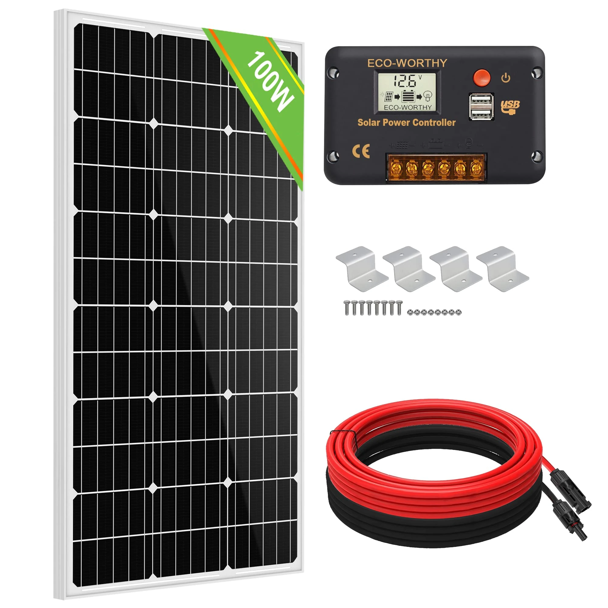 ECO-WORTHY 100 Watt 12V Solar Panels Kit + 20A Charge Controller for Off-Grid 12 Volt Battery System
