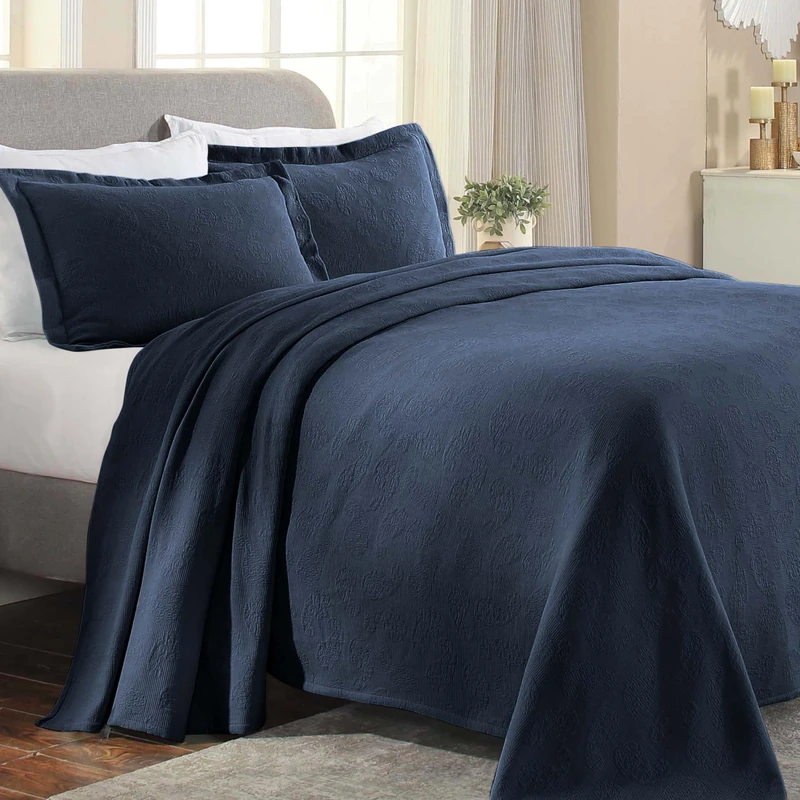 Superior Bedspread, Cotton, Navy Blue, Twin