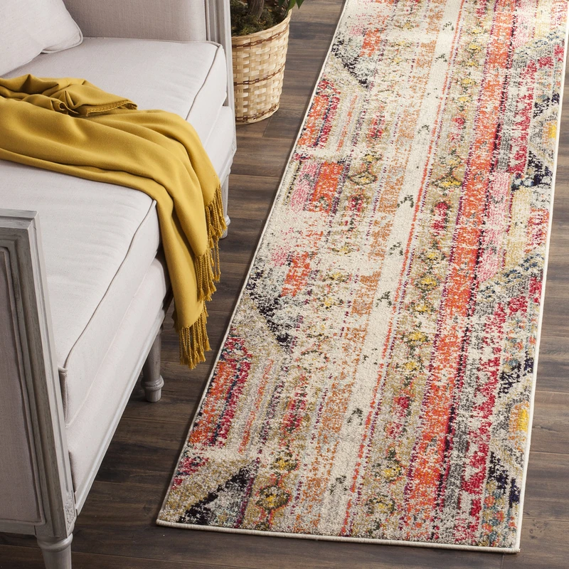 SAFAVIEH Boho Rug for Living Room, Dining Room, Bedroom - Monaco Collection, Short Pile, in Light Grey and Multi, 80 x 180 cm